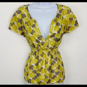 Boden  silk size 6 v neck babydoll shirt polka dot